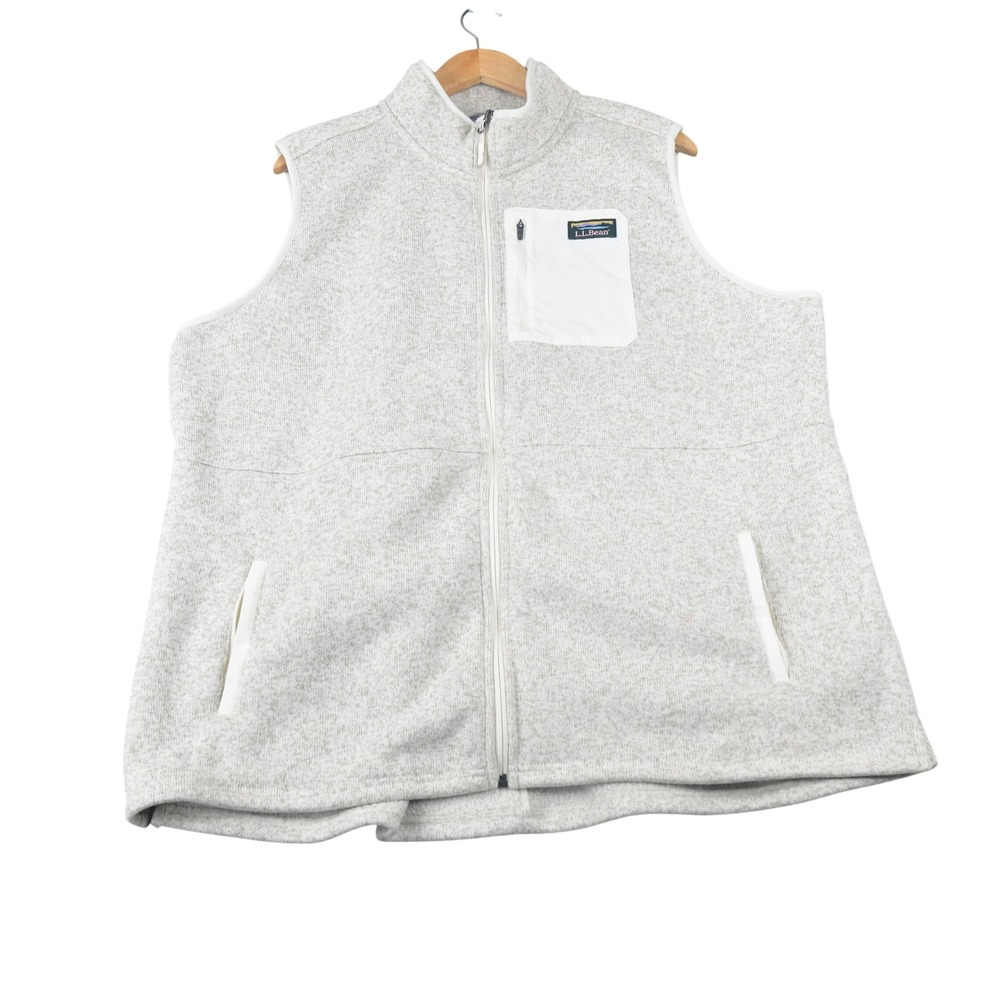 L.L.Bean Sweater Fleece Vest Womens 3X Plus Oatmeal Excellent Heathered Full Zip